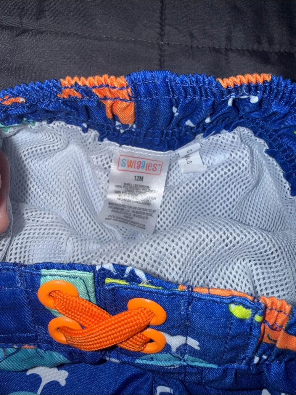 Swiggles Bright Blue Whale Swim Trunks with Colorful Whales